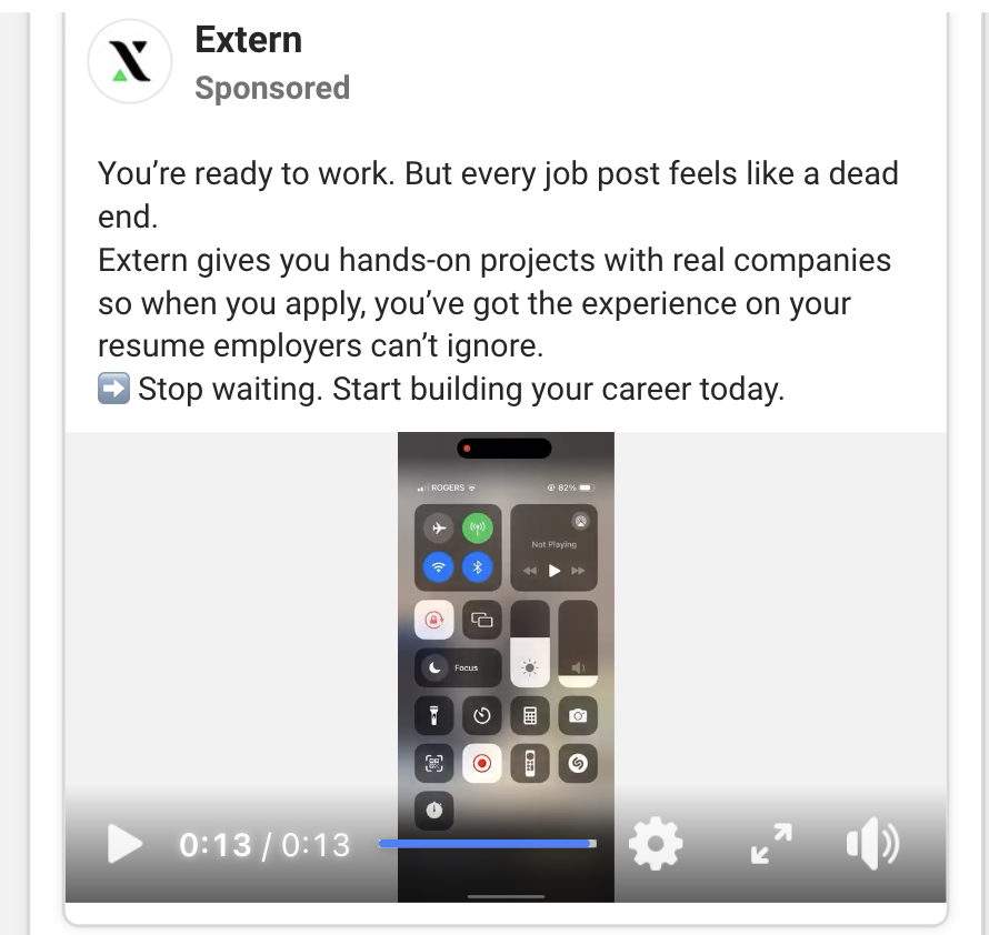 Facebook ad showing screen recording with phone UI elements visible