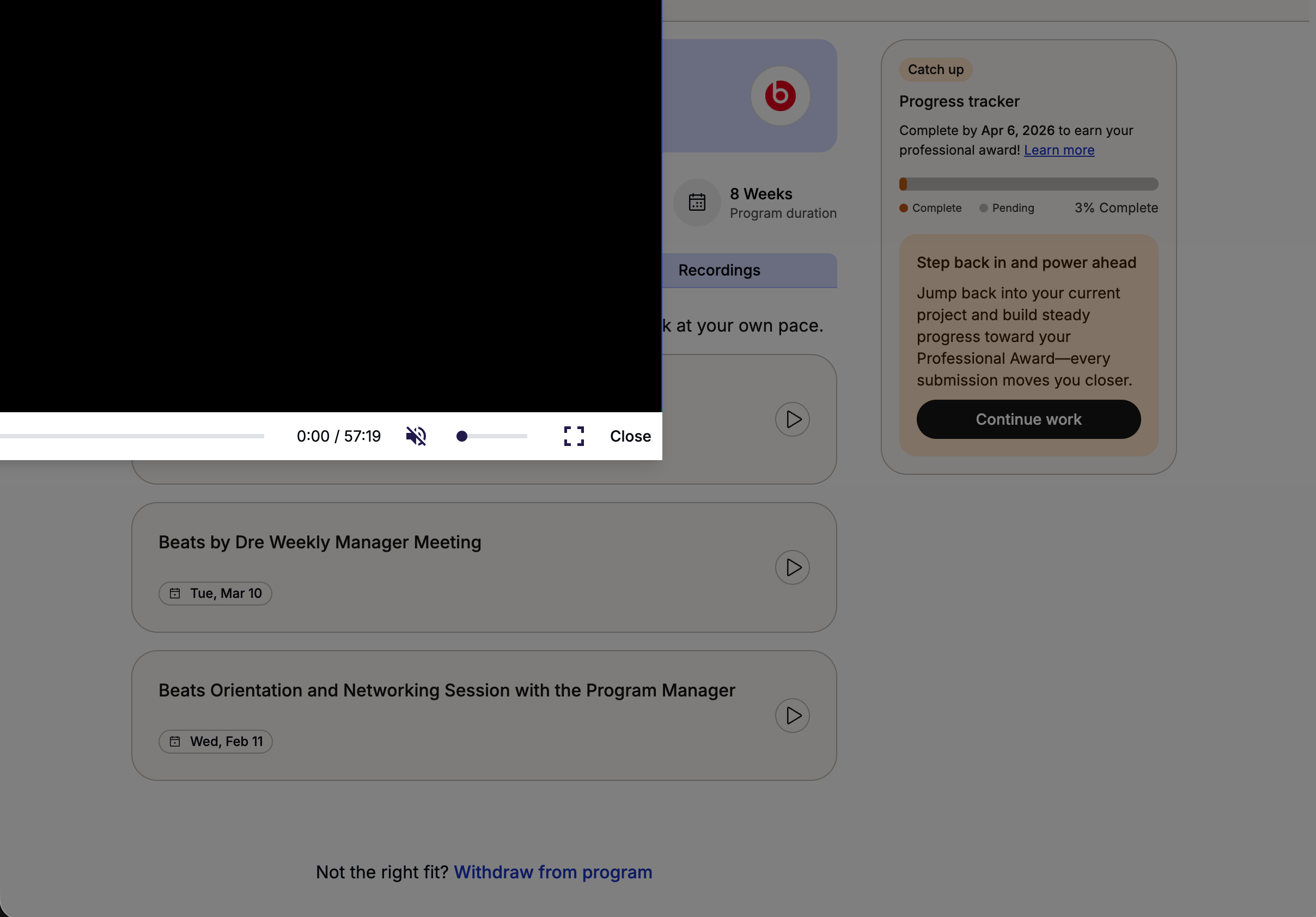 Video player overlapping and covering program page content